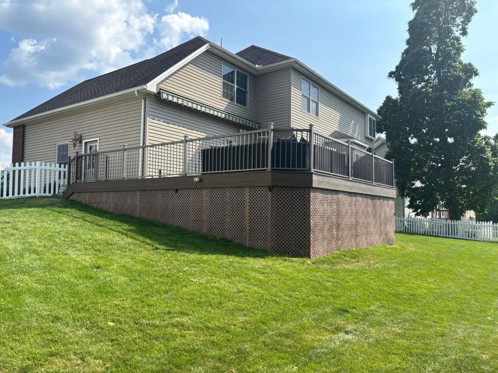 Freshly mowed green lawn in a residential backyard in Lancaster, PA